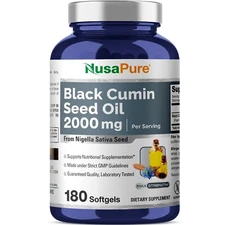 NusaPure Black Seed Oil 2000mg per Serving - 180 Softgel Caps Non-GMO
