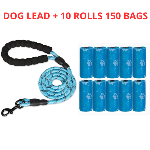 Dog Leads Braided 5FT Rope Pet Leash + 10 Rolls 150 Poo Bags Biodegradable Waste - Picture 15 of 29