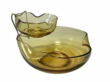 VTG Anchor Hocking Accent Modern Chip and Dip Set Honey Gold 3 Pc