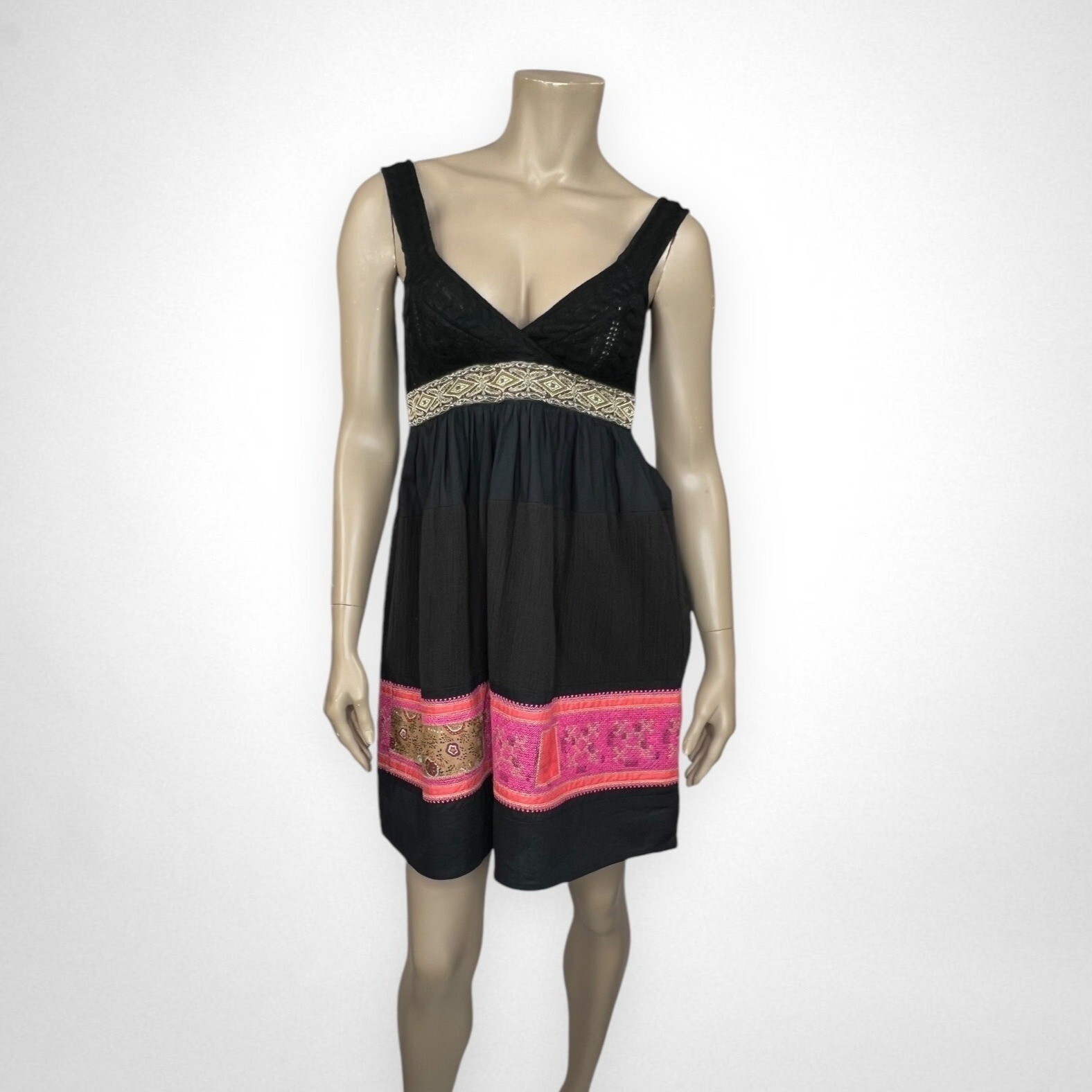 FREE PEOPLE Small Embroidered Black Sleeveless Dr… - image 1