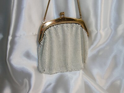 weiße gold Metall Abendtasche Clutch Theatertasche Tasche