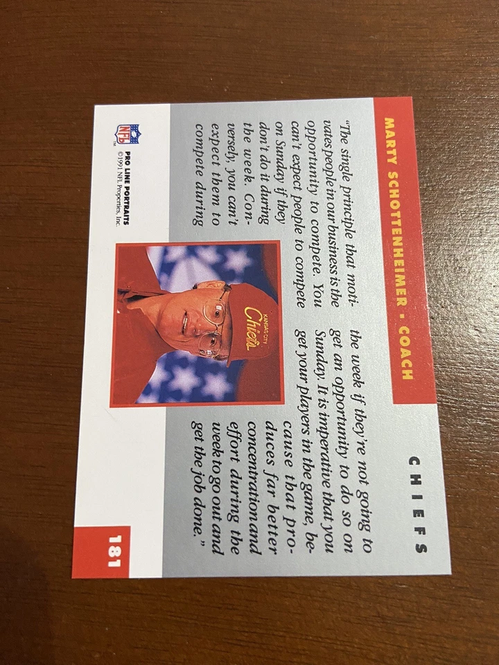 1991 Pro Line Portraits Marty Schottenheimer Signed Card Kansas City Chiefs - Image 2 of 2