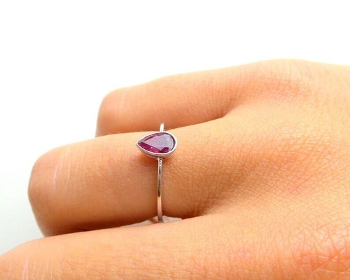 0.52 Carat Natural Red Ruby Gemstone Solitaire Engagement Ring in 14k White Gold - Picture 6 of 6