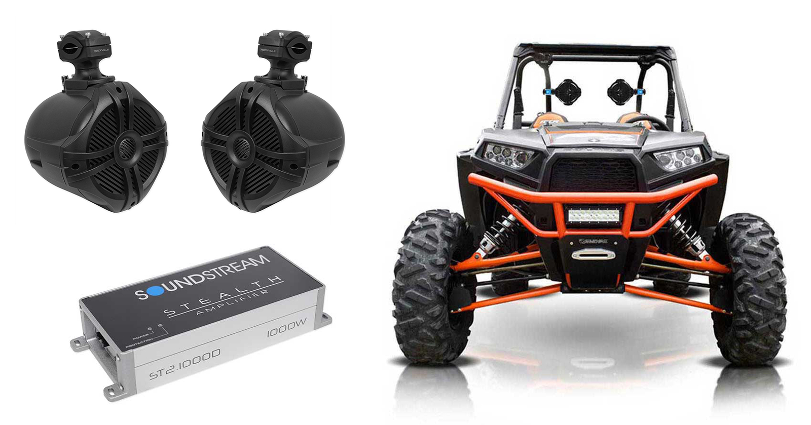 Пара башенных динамиков Rockville 65 мощностью 250 Вт2-канальный усилитель Polaris RZRATVUTV 34790₽