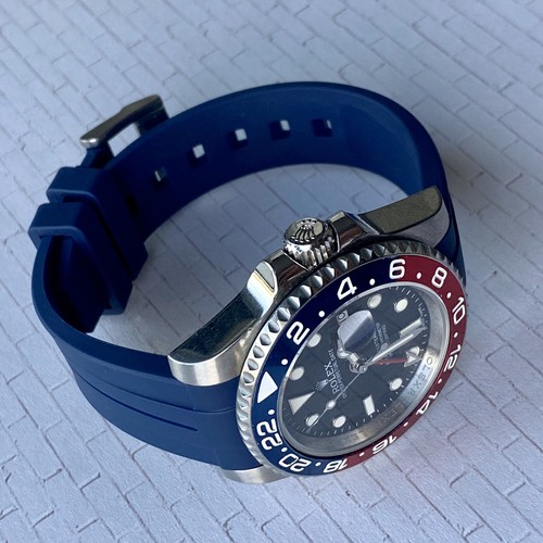 Cinturino in gomma BLU 20mm per orologi Rolex Submariner, GMT - adatto a nuovi e vecchi - Foto 8 di 12