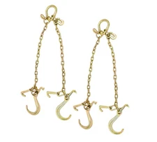(2 Pack) 5/16'' x 3' G70 V-Chain Bridle w/ 8" J Hooks, T- Hook & J-Hook w/ Gr...