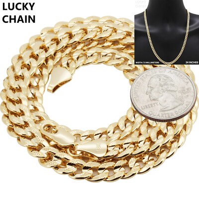 18K GOLD PLATED DIAMOND CUT CUBAN LINK CHAIN NECKLACE 24