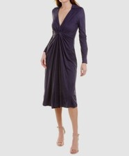 $495 Halston Women's Blue Faux Suede Twisted Imani Shirt Dress Size 0