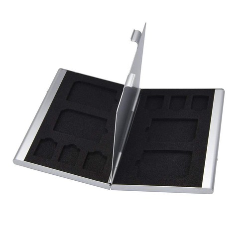 Slim Silver Aluminium Memory Card Case Holder for 4 x SD HC Cards 6 x Micro SDHC - Picture 3 of 4