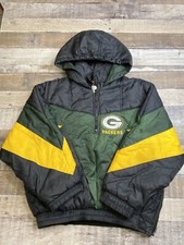 Vintage Green Bay Packers 1/4 Zip Puffer Jacket Youth Boys Large NFL Pro Player