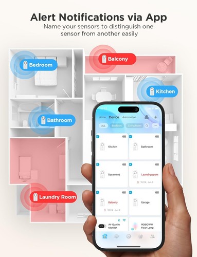 Govee Smart Wassersensor 100 dB Alarm mit E-Mail/App Benachrichtigung,(3 Pack) - Afbeelding 4 van 8