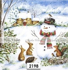 (2198) TWO Paper LUNCHEON Decoupage Art Craft Napkins - SNOWMAN CHRISTMAS HOUSE