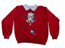Vintage Morning Sun Cat Collared Sweatshirt Pullover Red Adult Large L Mouse