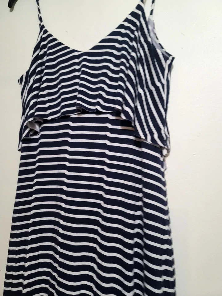 Vestido Arden B para mujer mediano azul blanco a rayas maxi escote trasero elástico jersey Foto 4 de 4