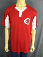 CINCINNATI REDS Collared 2 Button Polo Shirt XL MAJESTIC Cool Base MLB Red White