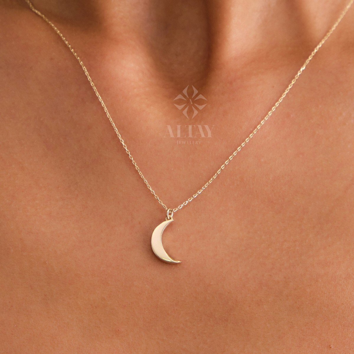 14K Gold Moon Necklace, Crescent Moon Pendant, Gold Moon Charm