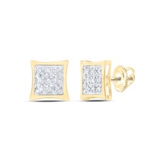 10kt Yellow Gold Womens Round Diamond Square Kite Cluster Stud Earrings 1/2