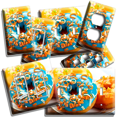 BLUE DONUTS ORANGE ZEST LIGHT SWITCH OUTLET WALL PLATES CAFE KITCHEN DINER DECOR