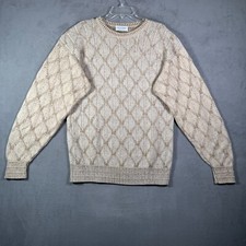 VTG Tricots St Raphael Sweater Mens L Beige 3D Geometric Silk Blend USA Grandpa