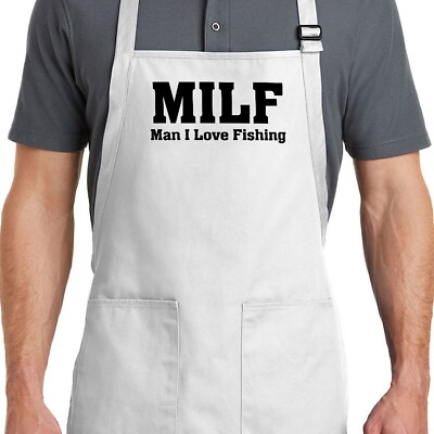 Funny Fishing Apron w/Pockets Fish Fisherman Custom MILF gift Man I Love Fishing