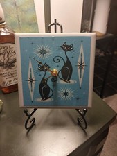 MCM Atomic Cats Ceramic Desk Clock