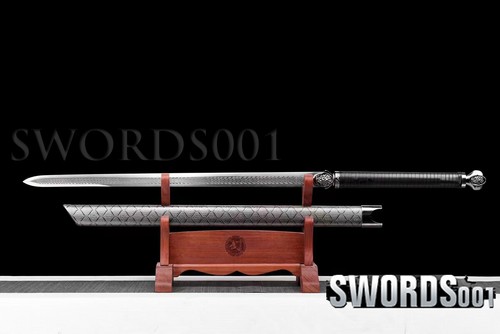Silvery Carbon Steel Chinese Tang Dynasty Sword Straight Blade Nice Pattern 46'' - Picture 3 of 10
