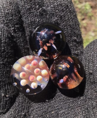 Glass Boro Marble Lot Of 3 Implosion Flower Hand Made Art Sculpture 23mm 26 29mm
