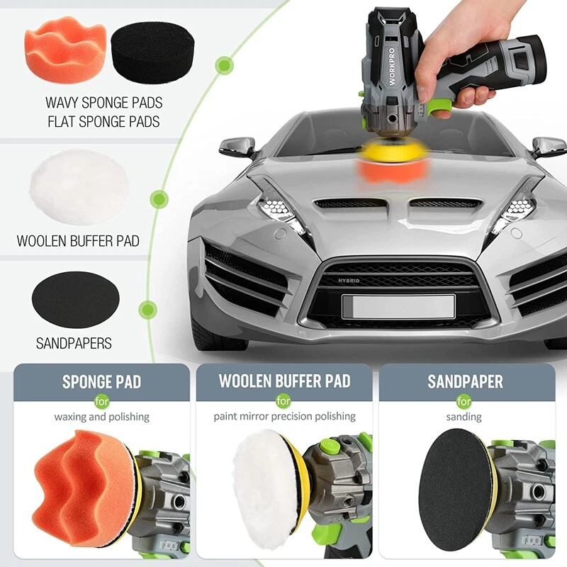 WORKPRO 12V Cordless Polisher 3" Mini Car Detailing Buffer & Sander Machine Kits - Image 4 of 4