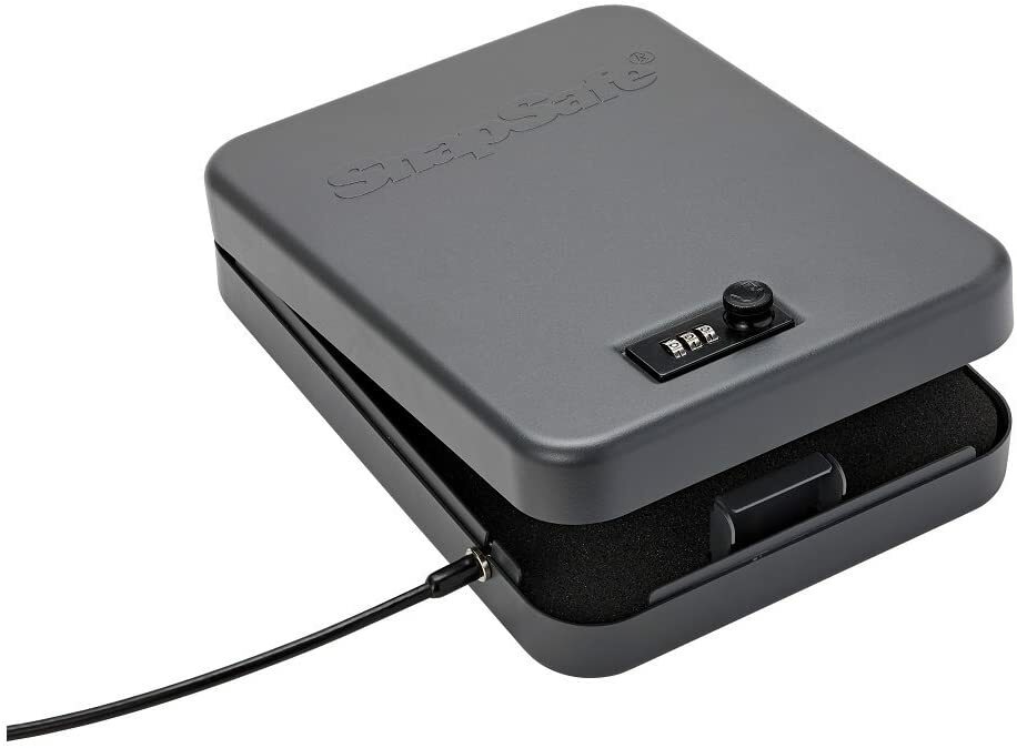 SnapSafe Combination Lock Box – Portable Travel Gun Safe, Pistol Handgun, Stainless Steel