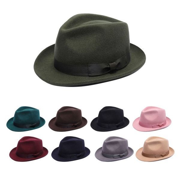 Unisex Wool Trilby Fedora Hat with Feather for Men and Women  