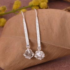 925 Silver Raw Herkimer Diamond Earrings Handmade Women Rough Crystal Jewelry