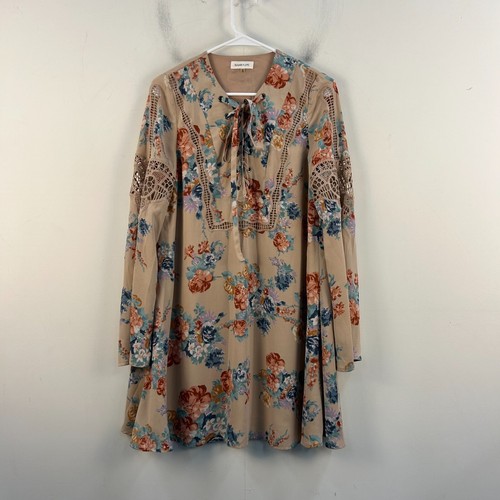 Sugar & Lip Womens Small Dress Floral Pink Mini Woven Long Sleeve Pullover 21969