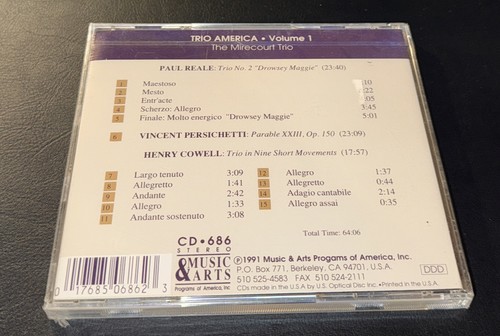 New! THE MIRECOURT TRIO "Trio America Volume 1" Reale (CD 1991) *SEALED w/crack* - Picture 4 of 4