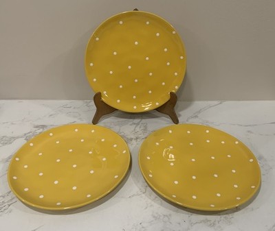 Set Of 3 Maxwell Williams Sprinkle Yellow Dinner Plates 10 3/4  White Polka Dots