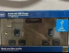 2 X BG Antique Brass Double Switched 13A Power Socket With  2 USB Points