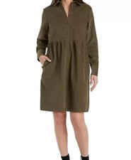 Nine West Jean Dress Womens XS Green 100% Cotton Pockets Soft Denim Knee Length