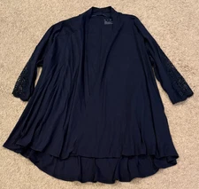 WOMEN'S LIVI OPEN FRONT JACKET NAVY BLUE LACE CUT OUT ON SLEEVE SIZE 14/16 EUC