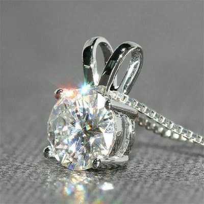 3 Karat runder Moissanit Damen Anhänger 14K Weißgold Finish ohne Kette