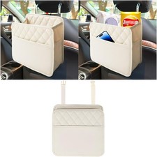 Car Seat Back Organizer PU Leather Hanging Storage Pocket Universal Beige