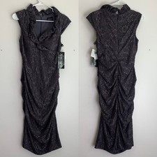 NWT XSCAPE Dark Gray Ruffle Avant Garde Lace Dress Size 8