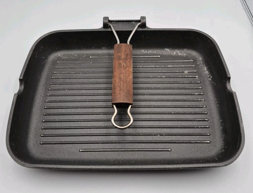 ROCH GUSS Grand Chef Large 13" Flat Grill Pan Rectangle Folding Handle ITALY