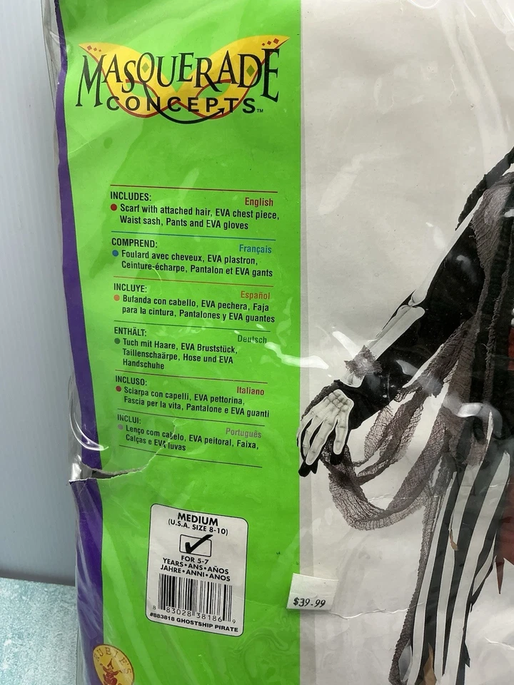 Nuevo DISFRAZ FANTASMA Barco PIRATA NIÑOS Náufrago Grande 8-10 Niño Zombi Foto 3 de 4