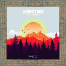 Square Sculpted Blue Picture Frame - UV Acrylic, Backing, Hanging Hardware