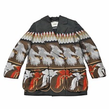 FENDI Silk Tailored Jacket Women  s Bird Parrot FJ6632 A6YD Black/Brown