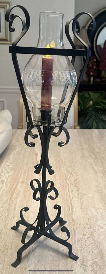 GRANDE... Candelabro de vidrio huracán estilo linterna de cajón y barril vintage Foto 2 de 3