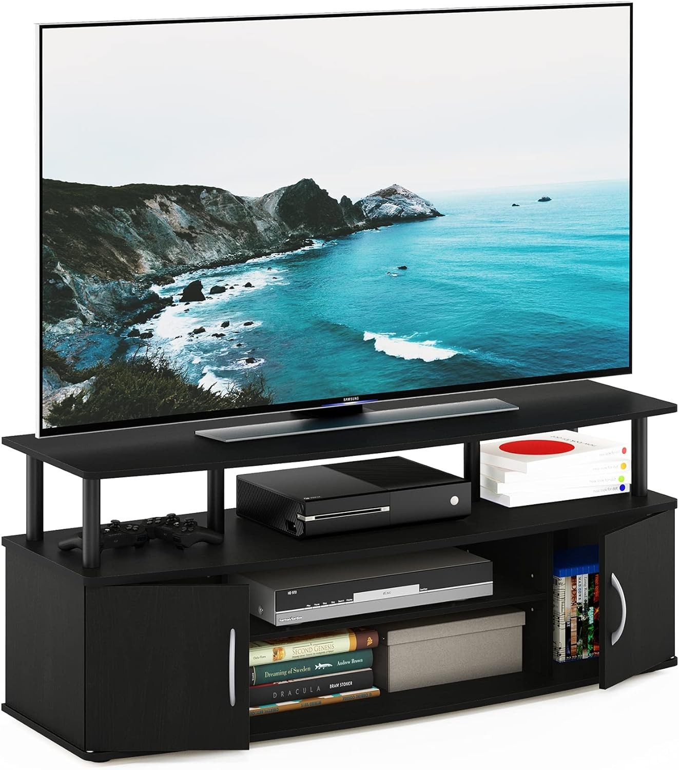 Modern Large Entertainment Stand for TV up to 55 Inch, Blackwood