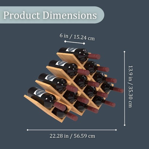 13 Bottle Bamboo Small Wine Rack for Countertop, No Tools Assembly, Modern La... - Picture 3 of 8