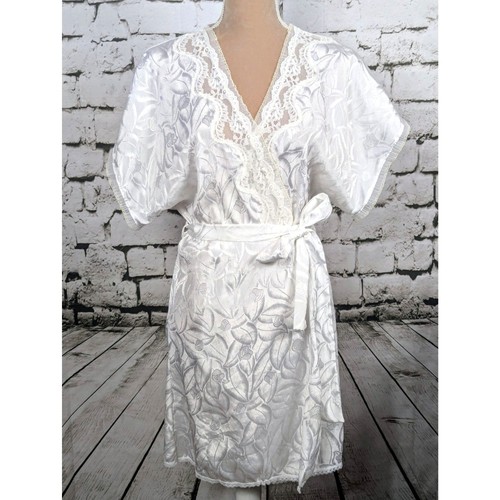 VINTAGE LILY OF FRANCE 80s Satin Lace Feminine Honeymoon Romantic Robe Small