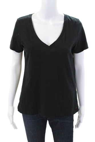 Philanthropy Womens Cotton V-Neck Short Sleeve Basic Tee Top Black Size XS