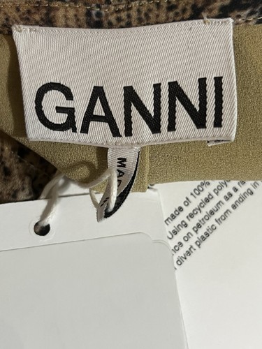 GANNI Maxi Abito Manica Lunga Stampa Serpente Donna Taglia 36/U.S. 4 marroni nuovi con etichetta $255 - Foto 10 di 12
